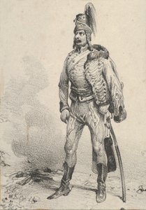 Seisova sotilas takki toisella olkapäällään, 1800-luvun puoliväli. tekijältä Victor Adam