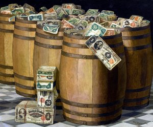 Barrels of Money, n. 1897 (öljy kankaalle)