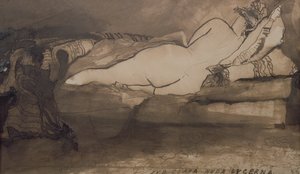 Sleeping Nude (kynä ja muste ja pese paperille)