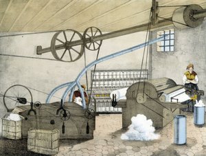 Mekaaninen kehruu - litho, Janson. 1800-luvulla.