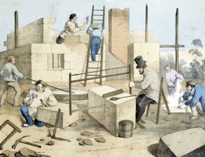 Makon, räätäli ja kivisaha. Janson litho. 1800-luvulla.