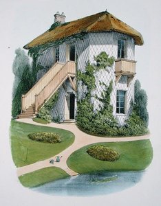 Puutarhurin mökki, Habitations Champetresistä, julkaistu n. 1885 (chromolitho)