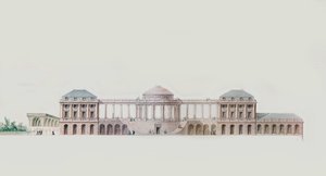 Ensimmäinen malli Chateau du Bouilhille, Saint Andre de Cubzac, Aquitaine, n. 1787 (kynä, muste ja wc) tekijältä Victor Louis