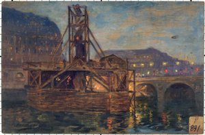 Les travaux du métropolitain au pont Saint-Michel en 1906, vuonna 11-1906 (öljy puulle)