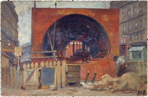 Les travaux du métropolitain place Saint-Michel en 1906, vuonna 11-1906 (öljy)