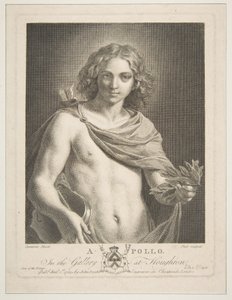 Apollo pukeutuu vaippaan ja kädessään laakerinoksa ja viulu, 1784. tekijältä Victor Marie Picot