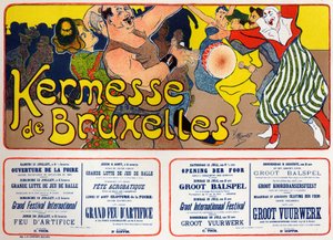 Elämäntapa. Brysselin kermess (karnevaali), Belgia. Juliste V. Mignot, Belgia, n. 1890 (juliste) tekijältä Victor Mignot