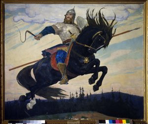 Ilja Muromets (Elie of Murom) (Ilja Muromets). Venäjän legendaarinen sankari. Viktor Mikhailovich Vasnetsovin (1848-1926) maalaus öljy kankaalle tekijältä Victor Mikhailovich Vasnetsov