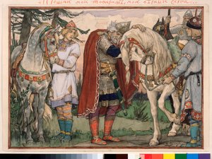 Oleg Viisaan laulu (Oleg Viisaan laulu) - Viktor Mikhaylovich Vasnetsovin (1848-1926) teos, akvarelli paperille tekijältä Victor Mikhailovich Vasnetsov