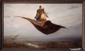 Lentävällä matolla ratsastus - Viktor Mikhaylovich Vasnetsovin (1848-1926) maalaus öljy kankaalle tekijältä Victor Mikhailovich Vasnetsov