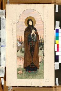 Muotokuva Euphrosyne of Polotsk (Eufrasinnia, Efrasinnia) (1110-1173) (tutkimus freskoa varten Pyhän Vladimirin katedraalissa Kiovassa) - Viktor Mikhaylovich Vasnetsovin (1848-1926) teos tekijältä Victor Mikhailovich Vasnetsov