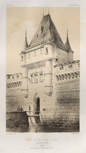 Kuvankaunis arkkitehtuuri tai 1400-luvun monumentit. Ja XVI. Vuosisatoja: Ranskan linnat XV ja XVI vuosisadalla: Pl. 80, Porte Notre-Dame in Sens vanhojen piirustusten mukaan (Yonne) tekijältä Victor Petit