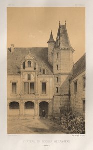 Kuvankaunis arkkitehtuuri tai 1400-luvun monumentit. Ja XVI. Vuosisatoja: Chateaux De France XV ja XVI vuosisadalla: Pl. 36, Château De Rocher Mezangers (Mayenne) tekijältä Victor Petit