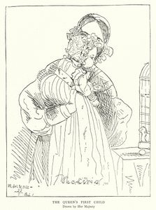Kuningatar Victorian ensimmäinen lapsi, hänen majesteettinsa piirtämä (litho) tekijältä Victoria Queen