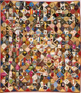 Crazy Quilt (seda, algodão, lã, linho, remendado, bordado) finlandês tekijältä Victoriene Parsons Mitchell