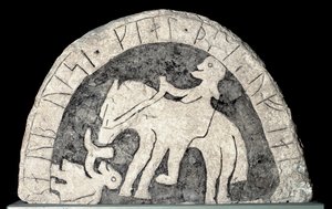 Riimukivi ratsumiehen kanssa tekijältä Viking