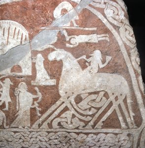 Wotan (Odin), kahdeksanjalkaisella hevosella Sleipnir - Viking Runes Gotlannin saarelta (Ruotsi)