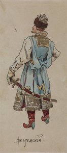 Pukusuunnittelu A. Rubinsteinin oopperaan Kauppias Kalashnikov, 1901 tekijältä Viktor Andreyevich Simov