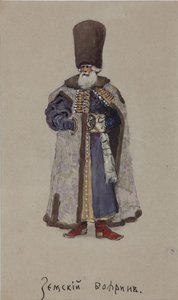 Pukusuunnittelu A. Rubinsteinin oopperaan Kauppias Kalashnikov, 1901 tekijältä Viktor Andreyevich Simov