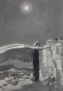 Kuvitus Mikhail Lermontovin runoon Demoni, 1913-1914 tekijältä Viktor Dmitrievich Zamiraylo