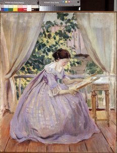""La brodeuse"" (kirjonta) Peinture de Viktor (Victor) Elpidiforovich Borisov-Musatov (Borisov Musatov) (1870-1905) 1901 Venäjän valtionmuseo, Pietari