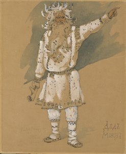 Isoisä Frost. Pukusuunnittelu N. Rimski-Korsakovin oopperaan Snow Maiden, 1885 tekijältä Viktor Mikhaylovich Vasnetsov
