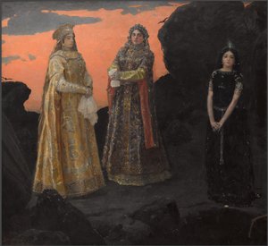 Kolme maanalaisen valtakunnan kuningatarta, 1879. tekijältä Viktor Mikhaylovich Vasnetsov