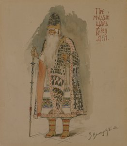Tsaari Berendey. Pukusuunnittelu N. Rimski-Korsakovin oopperaan Snow Maiden, 1885 tekijältä Viktor Mikhaylovich Vasnetsov