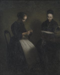 Ilta salongissa, taiteilijan äiti ja vaimo tekijältä Vilhelm Hammershoi