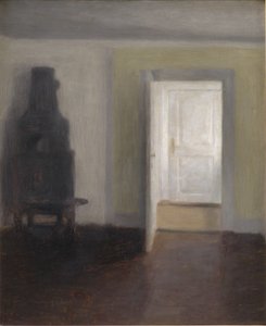 Sisätilat vanhalla uunilla tekijältä Vilhelm Hammershoi