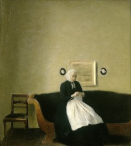 Sisustus taiteilijan äidin kanssa tekijältä Vilhelm Hammershoi