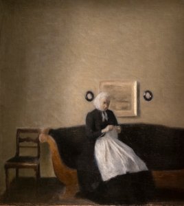 Sisustus taiteilijan äidin kanssa tekijältä Vilhelm Hammershoi