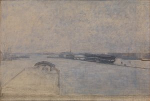 Näkymä Kvæsthusgadelta Kööpenhaminan sataman ylle tekijältä Vilhelm Hammershoi