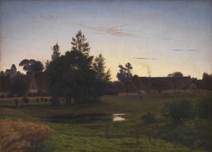 Auringonlaskun jälkeen kylän laitamilla tekijältä Vilhelm Kyhn