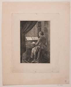 Muotokuva maalarin vaimosta soittamassa pianoa tekijältä Vilhelm Kyhn