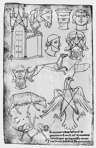 Ms Fr 19093 fol.18v Erilaisia piirustuksia (faksikopio)