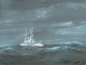HMS Hood Skotlannin rannikolla 1920-luvulla; 2019; (öljy kankaalle) tekijältä Vincent Alexander Booth