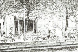 Kannu ja pianobaari Manchester, 2005, (Tussi paperille) tekijältä Vincent Alexander Booth