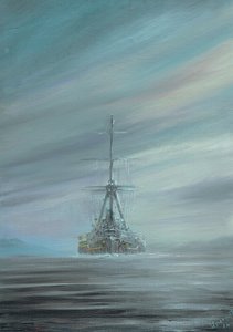 SMS Derfflinger Scapa Flow 1919, 2016,(öljymuste kankaalle) tekijältä Vincent Alexander Booth