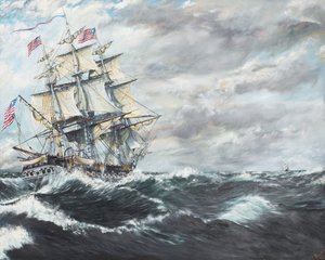USS Constitution johtaa HM Fregate Guerriere 19081812, 2003, (Öljy kankaalle)