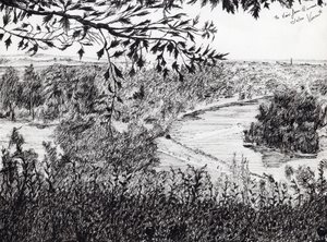 Näkymä Richmond Hillistä Lontoosta, 2004, (tussi paperille) tekijältä Vincent Alexander Booth