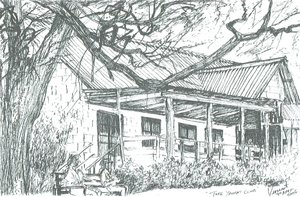 Yacht club Lake Naivasha;Kenya; 2006; (mustetta paperille) tekijältä Vincent Alexander Booth