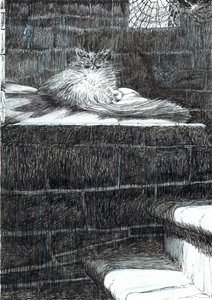 sivu 21, Linna Findhornin metsässä, 2006, (muste paperille) tekijältä Vincent Alexander Booth