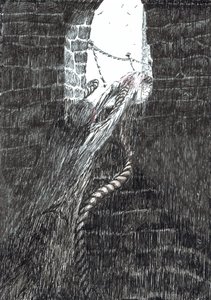 sivu 33, Linna Findhornin metsässä, 2006, (muste paperille) tekijältä Vincent Alexander Booth