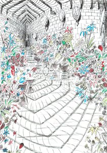 sivu 37, Linna Findhornin metsässä, 2006, (muste paperille) tekijältä Vincent Alexander Booth