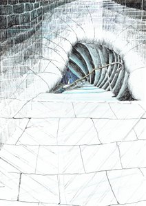 sivu 45, Linna Findhornin metsässä, 2006, (muste paperille) tekijältä Vincent Alexander Booth