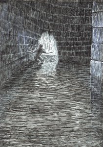 sivu 47, Linna Findhornin metsässä, 2006, (muste paperille) tekijältä Vincent Alexander Booth