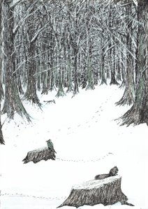 sivu 5, Linna Findhornin metsässä, 2006, (muste paperille) tekijältä Vincent Alexander Booth