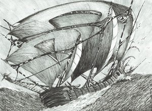 myrskyntekijät Azovin meri, 2017, (muste paperille) tekijältä Vincent Alexander Booth