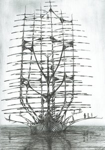 myrskyn luojat Japanin meri, 2017, (muste paperille) tekijältä Vincent Alexander Booth